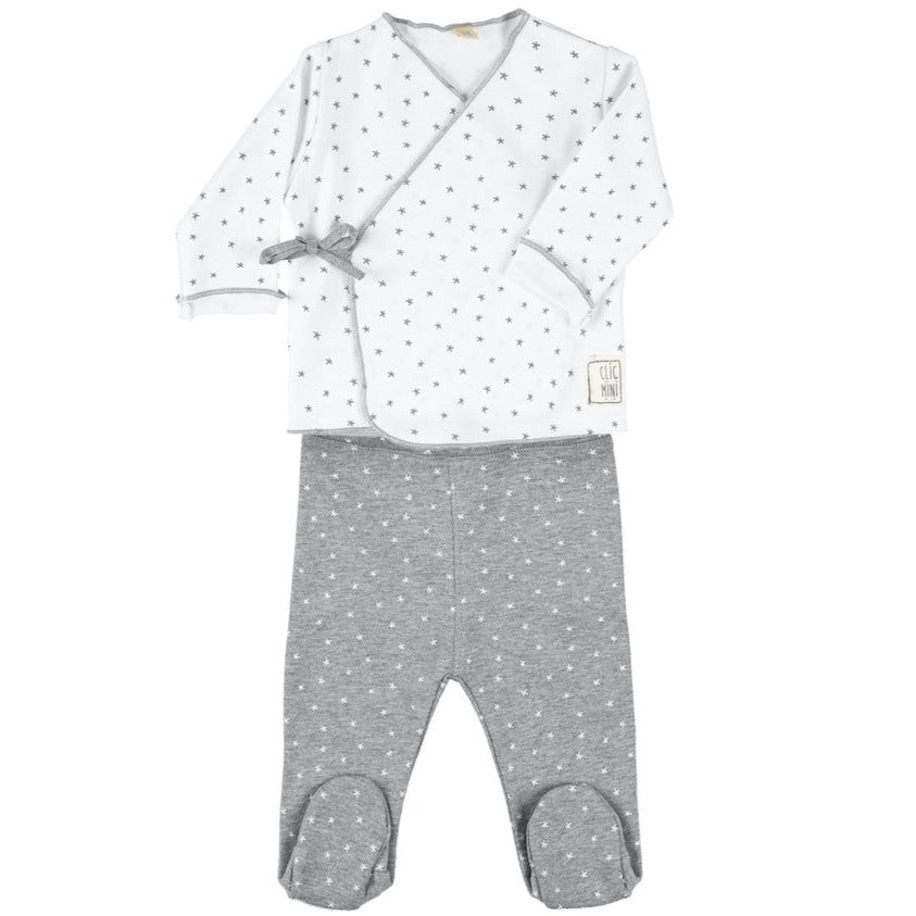 Primera puesta bebé -Jubón + polaina  Mini Stella blanco 1 mes - Baby Clic